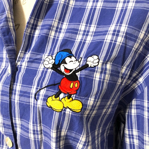 Walt Disney World Plaid Christmas Pajama Mickey Mouse Shirt S M blue white - Picture 4 of 13